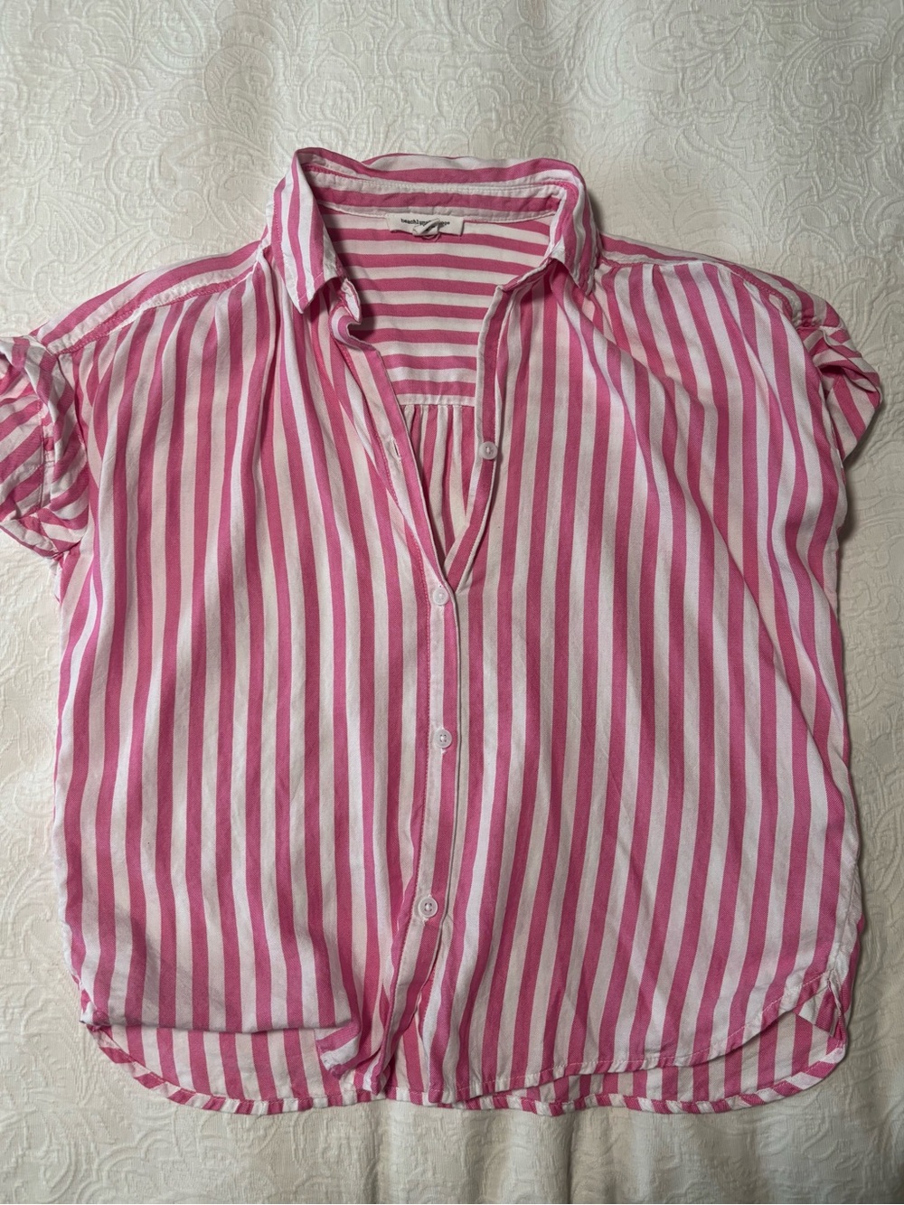 beachlunchlounge Pink & White Vertical Stripe Button-Down Shirt